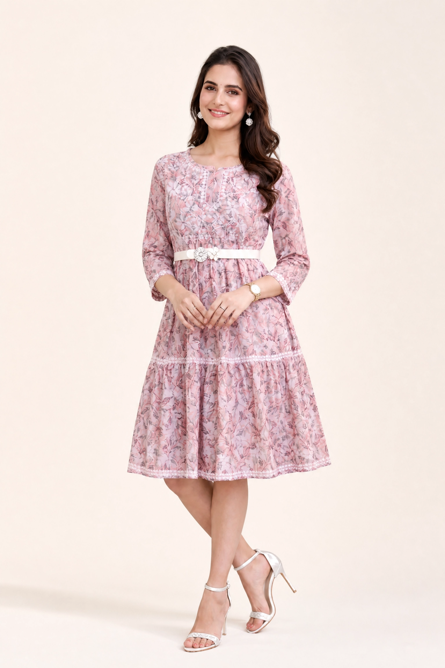 Karigiri Green Lucknowi Chikankari Printed Cotton Frock Kurti