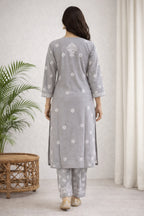 Karigiri Grey Floral Chikankari Kurti Set_KF0031
