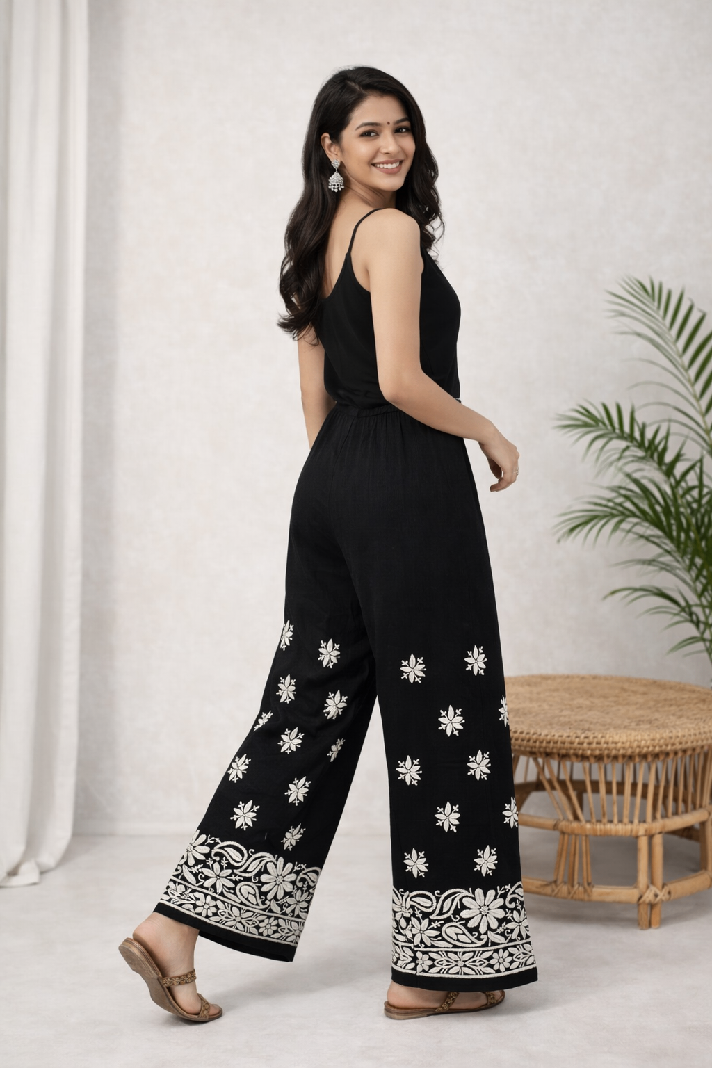 Karigiri Black Chikankari Cotton Palazzo for Women_KF0010