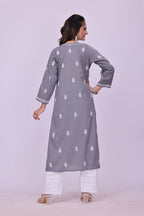 Karigiri Grey Chikankari Modal Cotton Kurti_KF0041