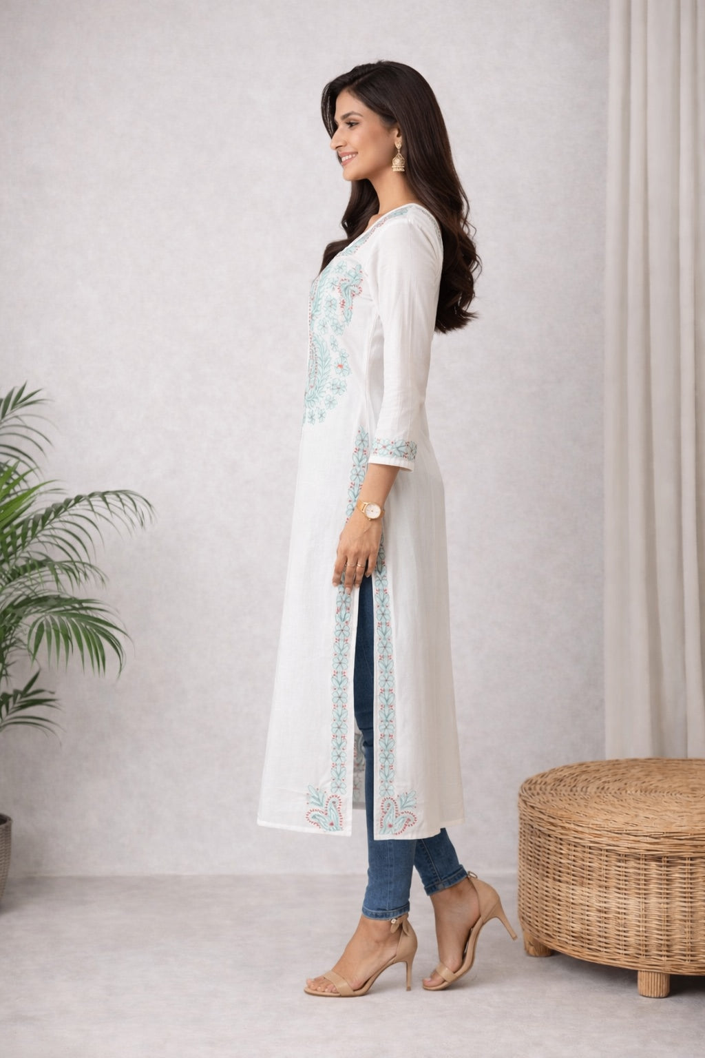 Karigiri White Chikankari Cotton Kurti_KF0193