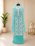Karigiri Aqua Blue Soft Cotton Contrast Chikankari Set_AFC001
