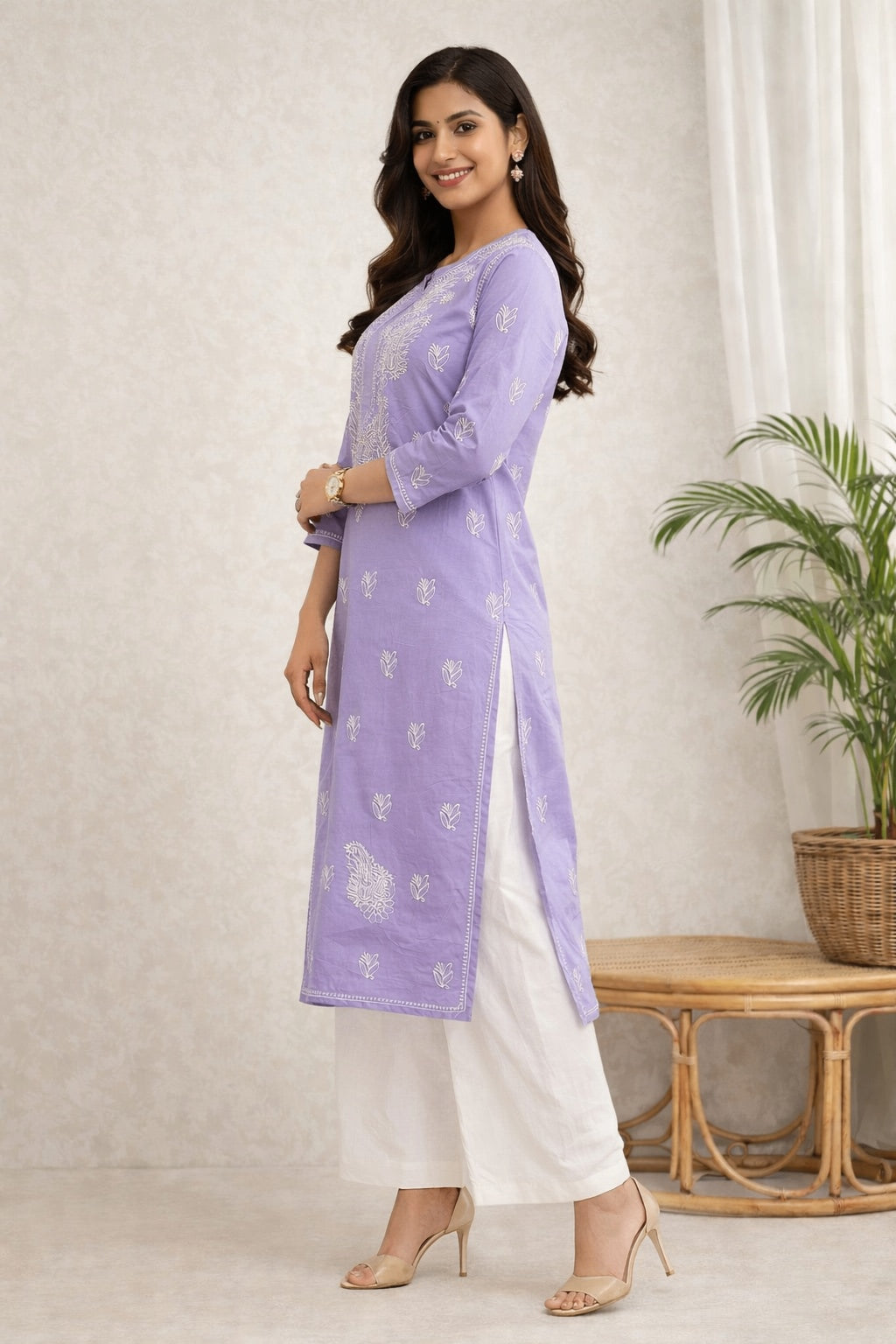 Karigiri Lavender Chikankari Cotton Kurti_KF0111