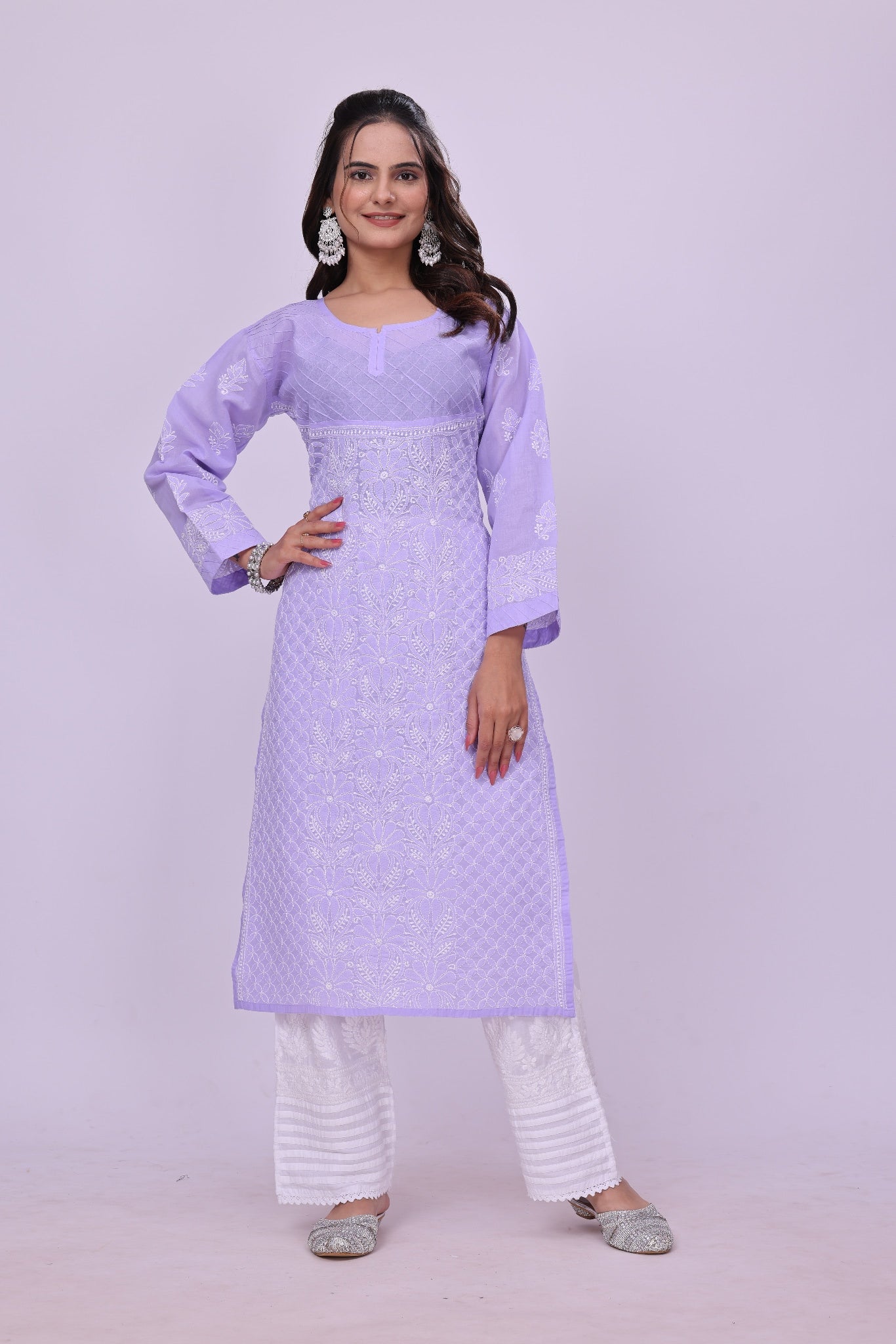 Karigiri Purple Chikankari Pure Cotton Kurta Jaaldar work_KF0076