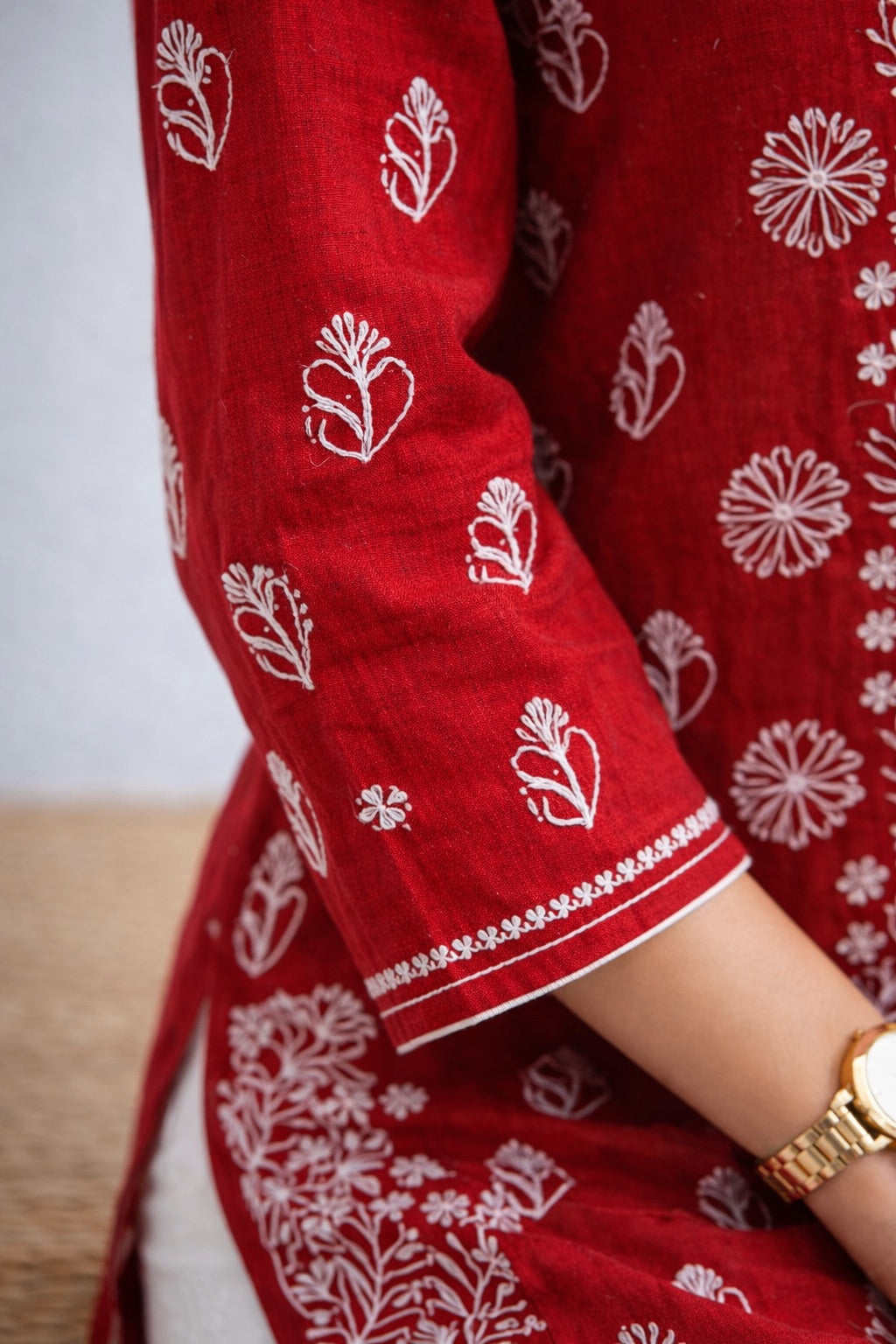 Karigiri Red Chikankari Rayon Cotton Kurti Women_KF0098