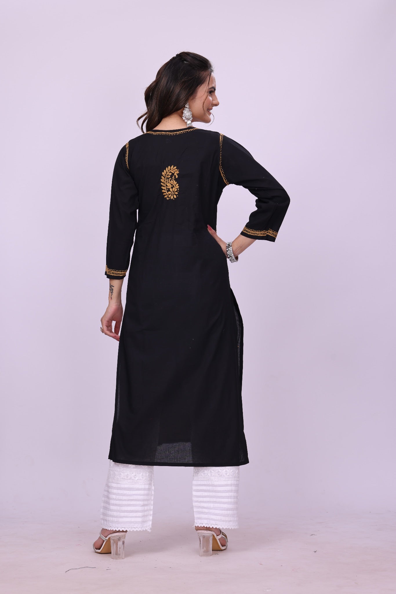 Karigiri Black Cotton Kashmiri Embroidered Kurti_KF0209