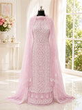 Karigiri Blush Pink Hand Embroidered Georgette Dress Set_AFG053