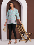 Karigiri Lucknowi Chikankari Hand Embroidered Pure Cotton Short Kurti, Mint Green, Traditional Ethnic Wear