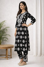 Karigiri Black White Chikankari Cotton Kurti Set_KF0009