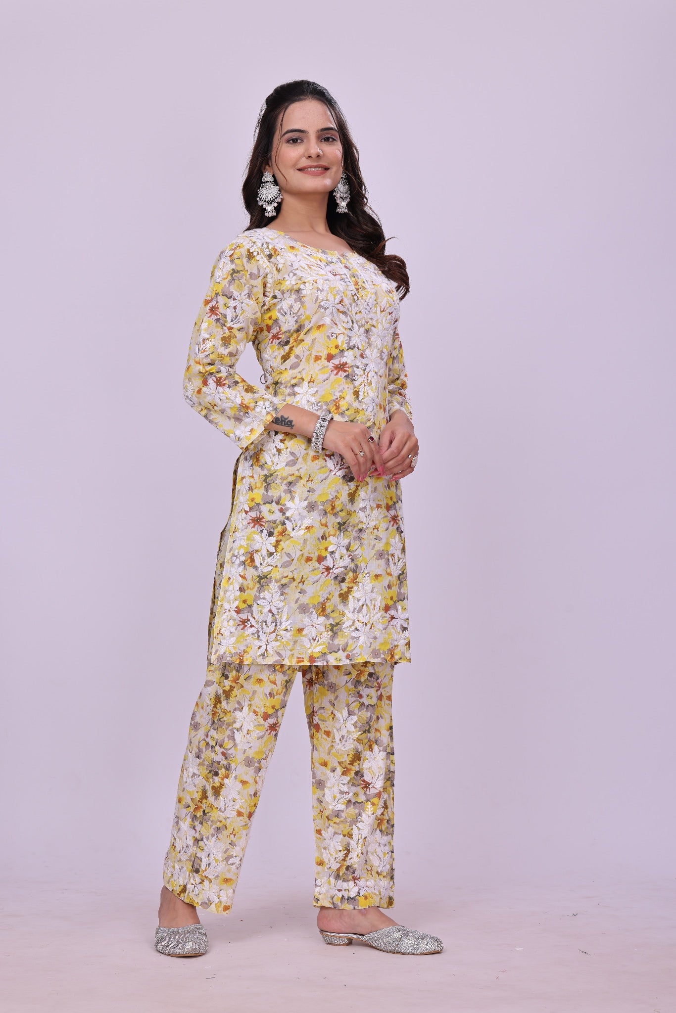 Karigiri Yellow Chikankari Cotton Co-Ord Set Women_KF0062