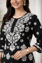 Karigiri Black White Chikankari Cotton Kurti Set_KF0009
