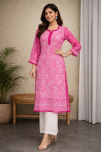 Karigiri Rani Pink Chikankari Georgette Kurti_KF0068