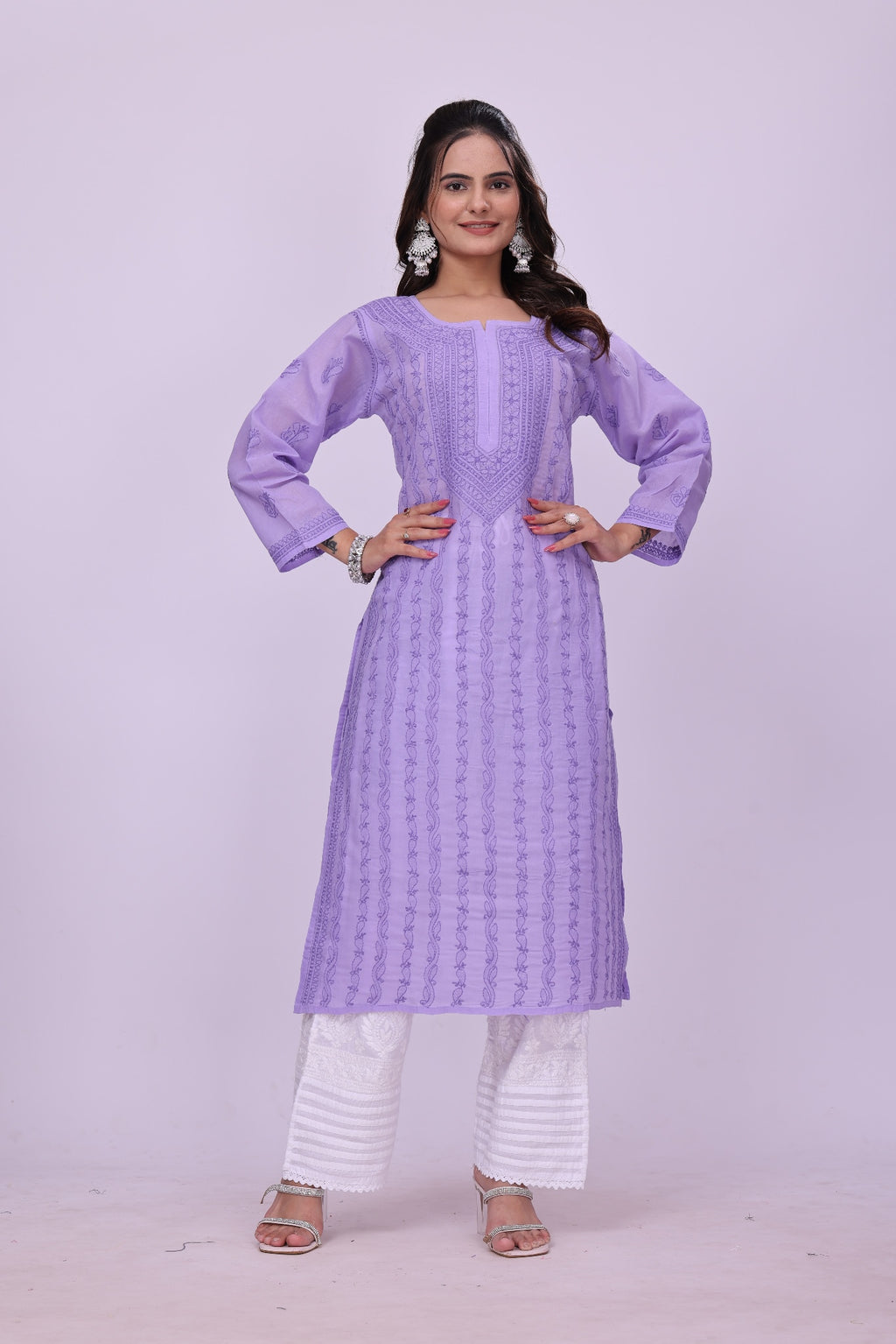 Karigiri Lavender Chikankari Pure Cotton Kurta Women_KF0124