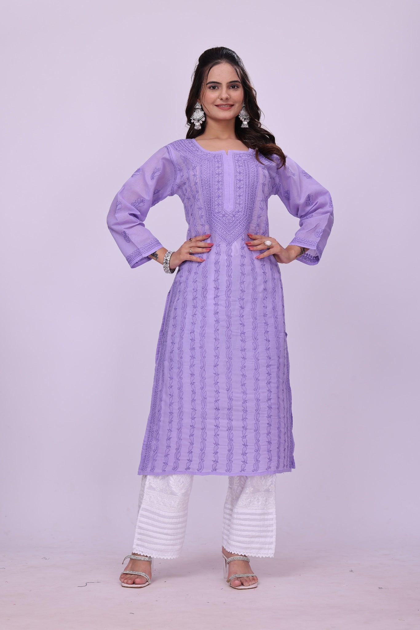 Karigiri Lavender Chikankari Pure Cotton Kurta Women_KF0124