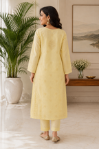 Karigiri Light Yellow Chikankari Cotton Kurti Women_KF0055
