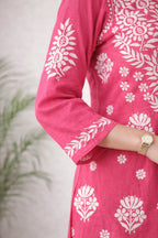 Karigiri Rani Pink Chikankari Kurti Set Soft Mulmul Cotton_KF0162
