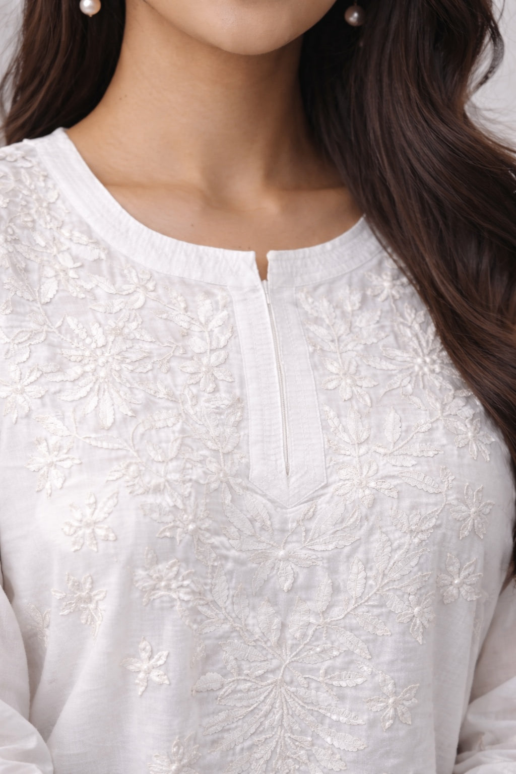 Karigiri White Chikankari Rayon Short Kurti_KF0201