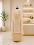 Karigiri Light Beige Hand Embroidered Cotton 3-Piece Set_AFC010