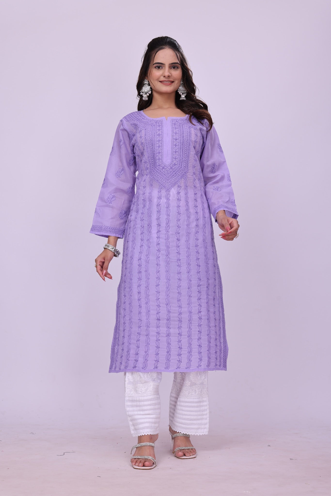Karigiri Lavender Chikankari Pure Cotton Kurta Women_KF0124