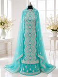 Karigiri Turquoise Blue Hand Embroidered Georgette 3-Piece Dress Material_AFG004