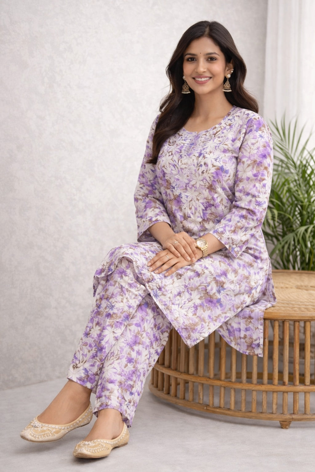 Karigiri Lavender Chikankari Cotton Co-ord Set Women_KF0108