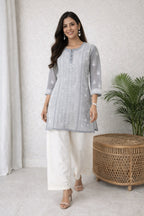 Karigiri Grey Georgette Chikankari Short Kurti_KF0043