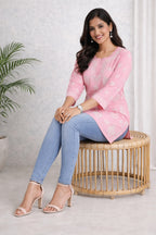 Karigiri Pink Chikankari Rayon Short Kurti Women_KF0153