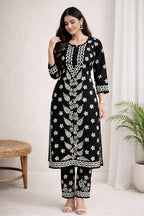 Karigiri Black White Chikankari Cotton Kurti Set_KF0008
