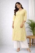 Karigiri Pastel Yellow Chikankari Cotton Kurti_KF0103