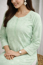 Karigiri Mint Green Chikankari Cotton Kurti_KF0054