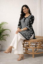 Karigiri Black Georgette Chikankari Short Kurti_KF0014