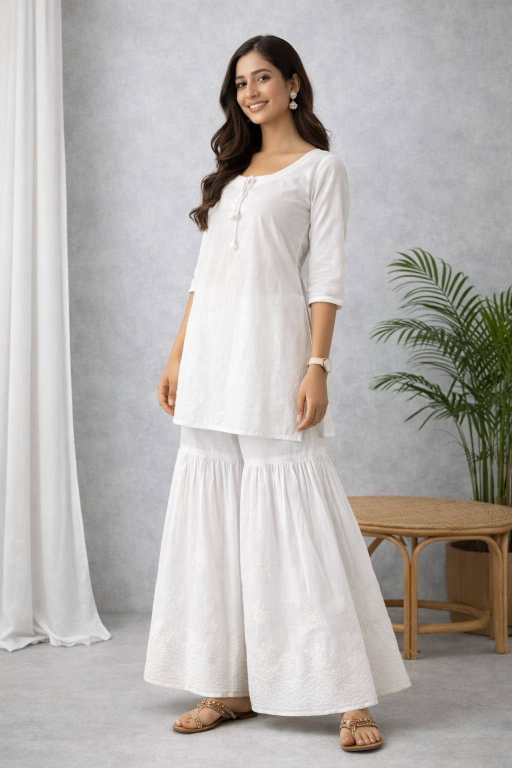 Karigiri White Chikankari Cotton Sharara Pant_KF0205