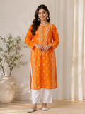 Karigiri Orange Chikankari Rayon Cotton Kurti Women