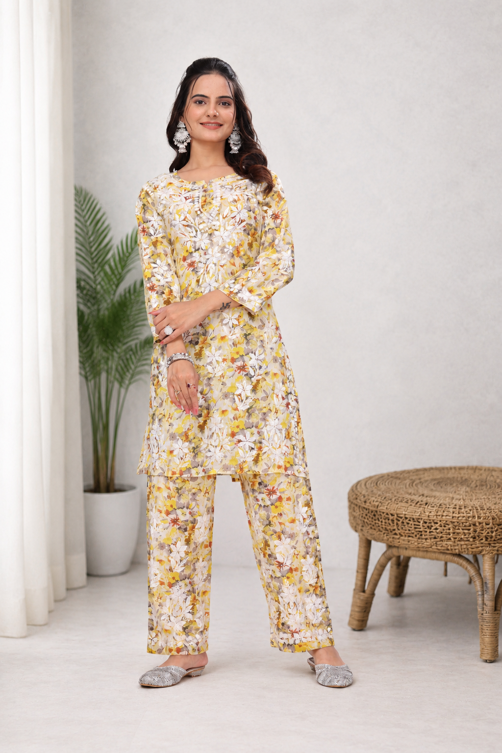Karigiri Yellow Chikankari Cotton Co-Ord Set Women_KF0062