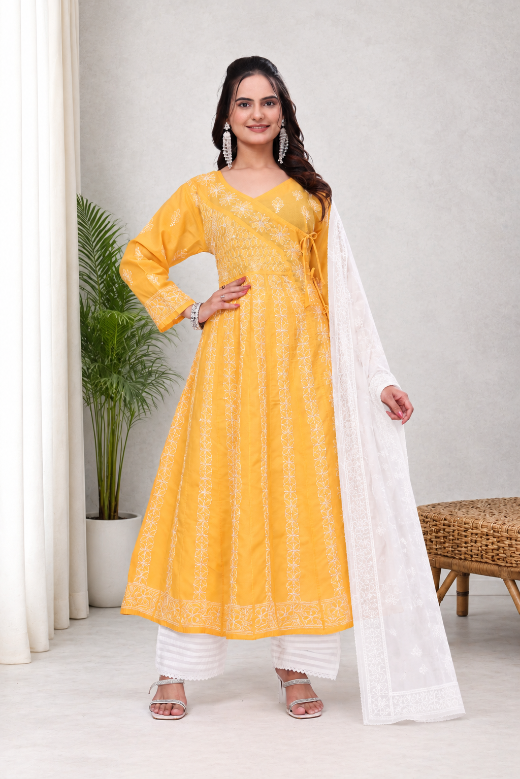 Karigiri Mustard Chikankari Anarkali Kurti Cotton_KF0130