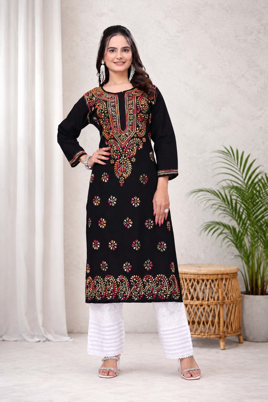 Karigiri Black Lucknowi Chikankari Cotton Kurta KF0211