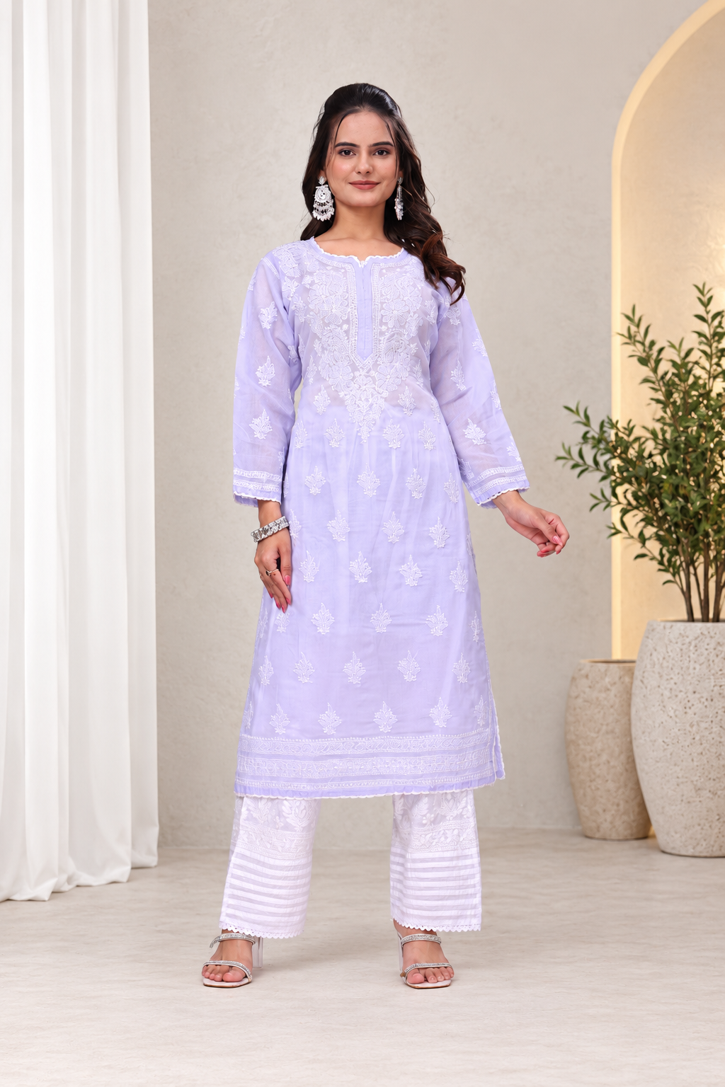 Karigiri Purple Chikankari Pure Cotton Kurta Women_KF0075