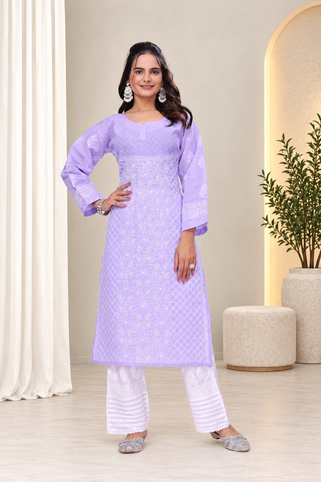 Karigiri Purple Chikankari Pure Cotton Kurta Jaaldar work_KF0076