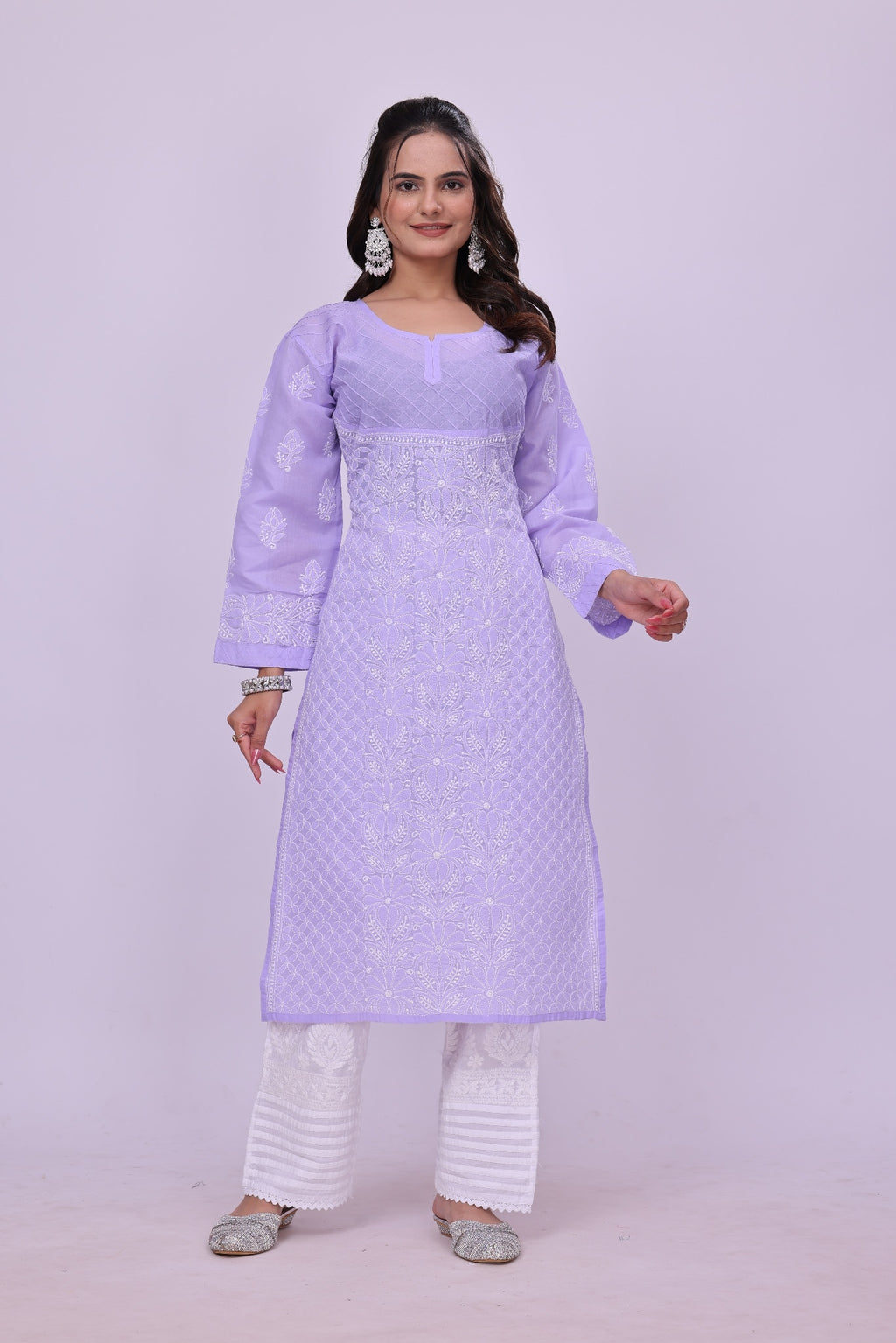 Karigiri Purple Chikankari Pure Cotton Kurta Jaaldar work_KF0076