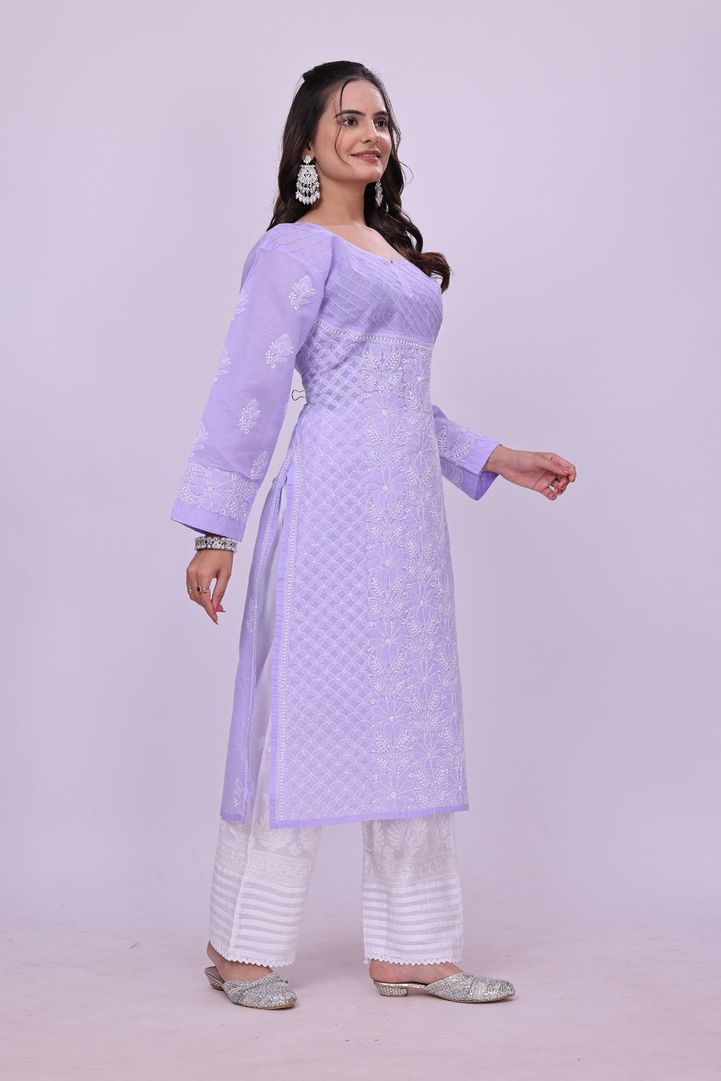 Karigiri Purple Chikankari Pure Cotton Kurta Jaaldar work_KF0076