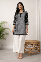 Karigiri Black Georgette Chikankari Short Kurti_KF0014