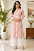 Karigiri Blush Pink Chikankari Mulmul Cotton Kurti KF0025