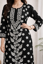 Karigiri Black White Chikankari Cotton Kurti Set_KF0008