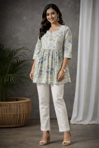 Karigiri Chikankari Printed Cotton Flared Short Kurti_KF0046