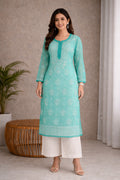 Karigiri Sea Green Chikankari Georgette Kurti Women_KF0176
