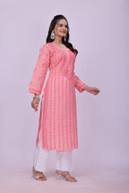 Karigiri Peach Pink Chikankari Cotton Kurti_KF0121