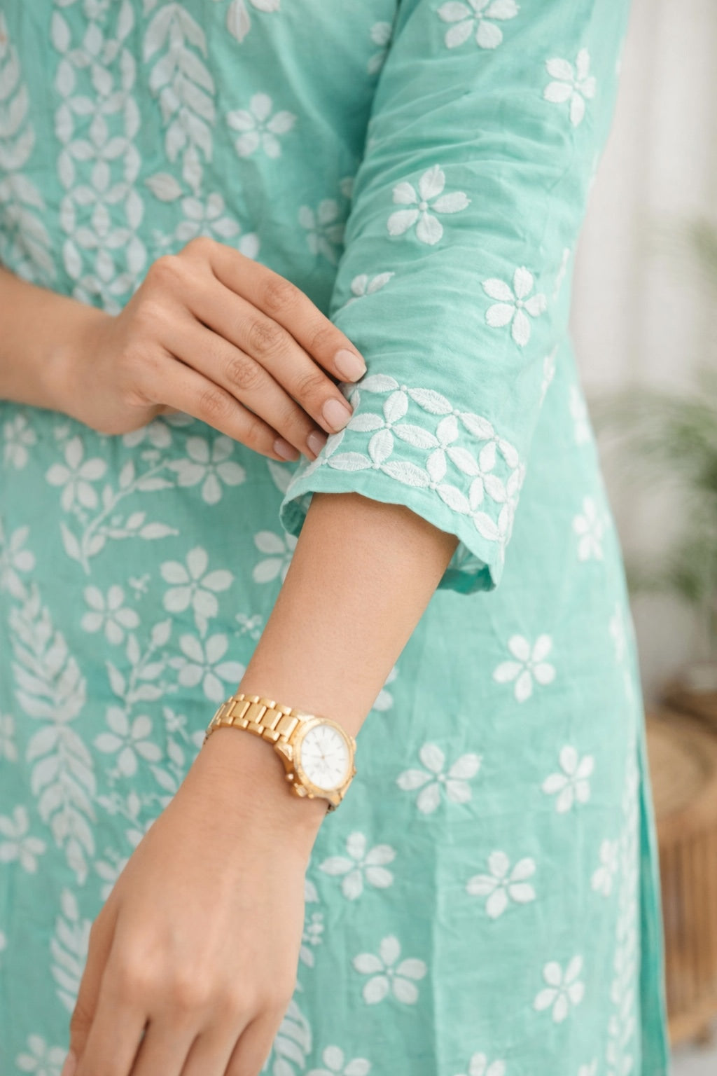 Karigiri Mint Green Chikankari Cotton Kurti Set_KF0126