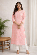 Karigiri Blush Pink Chikankari Cotton Kurti_KF0023