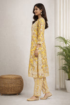 Karigiri Yellow Chikankari Printed Cotton Kurti Set_KF0185