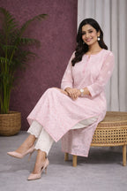 Karigiri Blush Pink Chikankari Georgette Kurti_KF0024